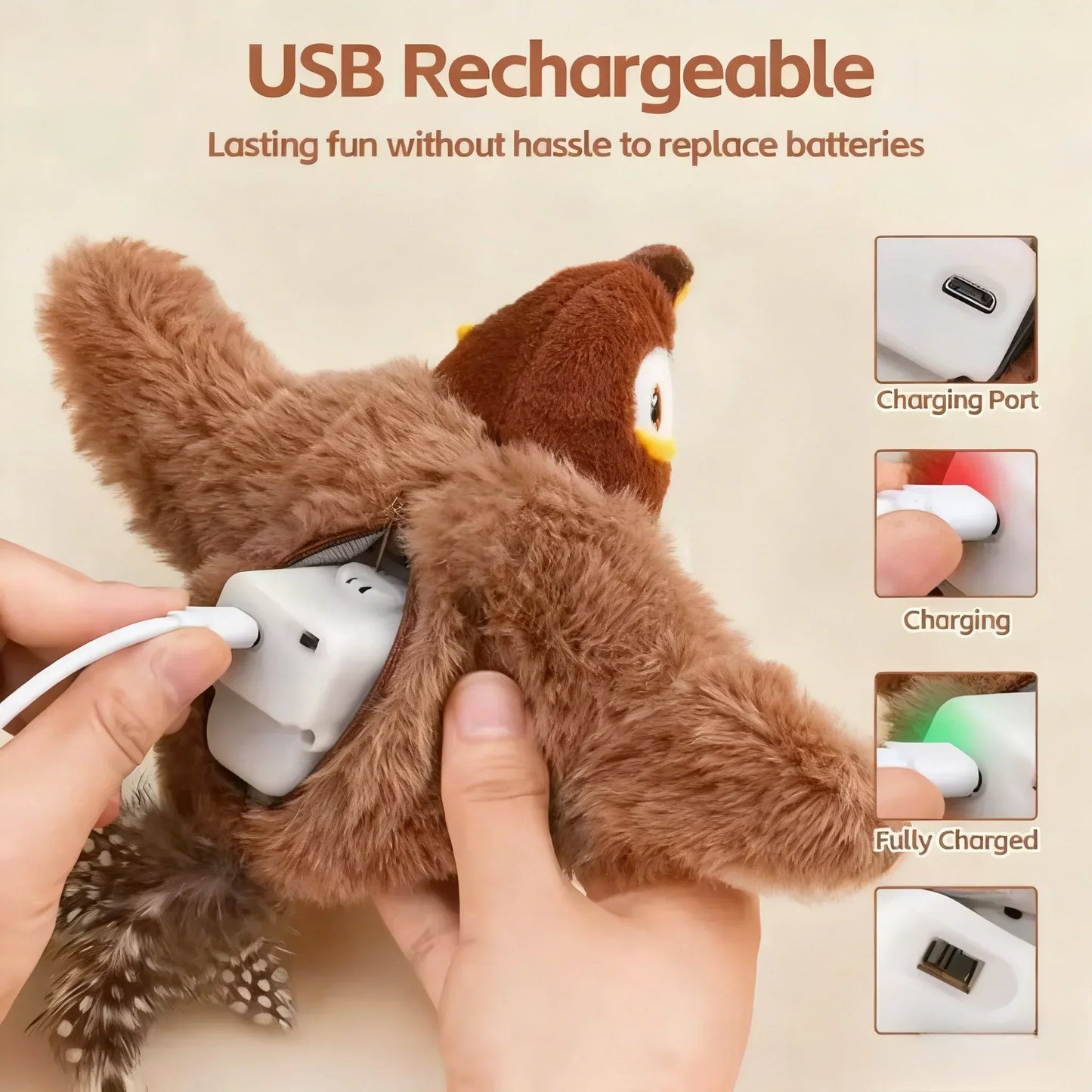Pet Toy Plush Bite-Resistant and Drop-Proof Flapping Shaky Bird Cat Self-Entertainment Simulated Sparrow